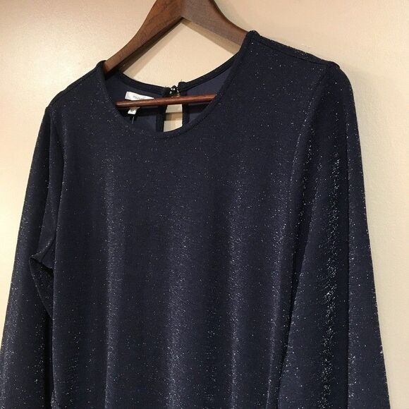 NWT Maurices M Metallic Tiered Long Sleeve‎ Skater Dress Navy Blue Sparkle Party - Picture 4 of 14